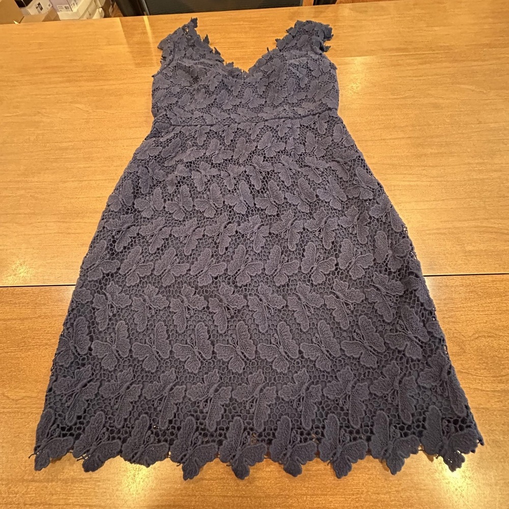Lilly Pulitzer Dress Womens 0‎ Blue Butterfly Crochet Sheath Sleeveless Party